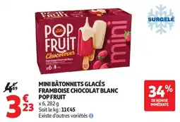 Auchan Mini bâtonnets glacés framboise chocolat blanc pop fruit aanbieding