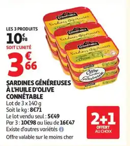Auchan Şardines généreuses à l'huile d'olive connétable aanbieding