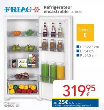 Réfrigérateur encastrable ICO 0125