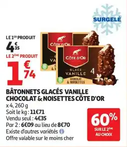 Auchan Bâtonnets glacés vanille chocolat & noisettes côte d'or aanbieding