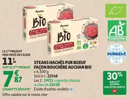 Auchan Steaks hachés pur boeuf façon bouchère Auchan bio aanbieding