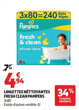 Auchan Lingettes nettoyantes fresh clean pampers aanbieding