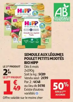 Auchan Semoule aux légumes poulet petits mijotés bio hipp aanbieding