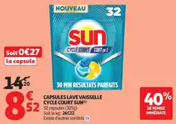 Auchan Capsules lave vaisselle cycle court sun aanbieding