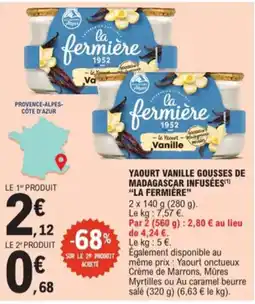 E.Leclerc Yaourt vanille gousses de madagascar infusees la fermiere aanbieding