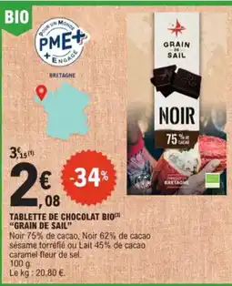 E.Leclerc Tablette de chocolat bio grain de sail aanbieding