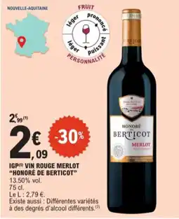 E.Leclerc Igp vin rouge merlot honore de berticot aanbieding