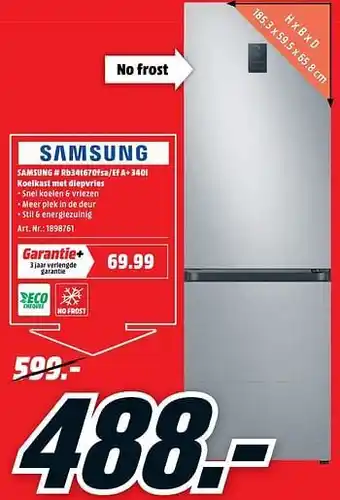 MediaMarkt Samsung 340l koelkast met diepvries aanbieding