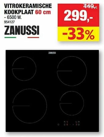 Hubo Zanussi vitrokeramische kookplaat aanbieding