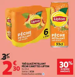 Auchan thé glacé pétillant pêche canettes lipton aanbieding