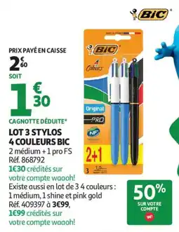 Auchan lot 3 stylos 4 couleurs bic aanbieding