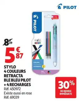 Auchan stylo 4 couleurs retracta ble bleu pilot aanbieding