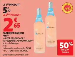 Auchan Cabernet d'anjou ou rosé de loire aop ou touraine sauvignon aop aanbieding
