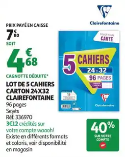 Auchan lot de 5 cahiers carton 24x32 clairefontaine aanbieding