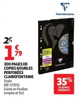 Auchan 300 pages de copies doubles perforées clairefontaine aanbieding