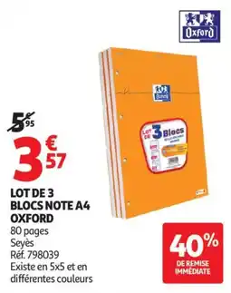 Auchan lot de 3 blocs note a4 oxford aanbieding