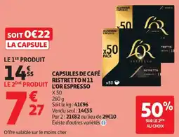 Auchan Capsules de café ristretto n 11 l'or espresso aanbieding