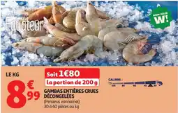Auchan gambas entières crues décongelées aanbieding