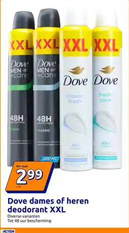 Action Dove dames of heren deodorant XXL aanbieding