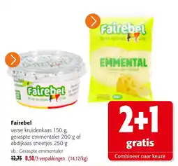 Colruyt Fairebel verse kruidenkaas geraspte emmentaler abdijkaas sneetjes aanbieding
