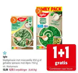 Colruyt Iglo bladspinazie met mozzarella of gehakte spinazie met Alpro aanbieding