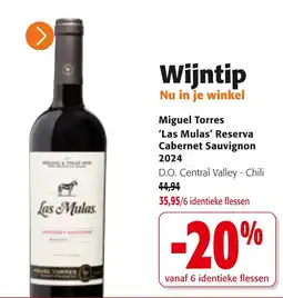 Colruyt Wijntip Miguel Torres 'Las Mulas' Reserva Cabernet Sauvignon 2024 aanbieding