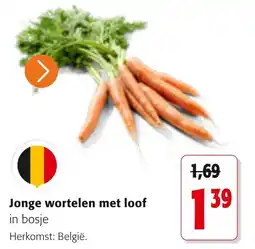 Colruyt Jonge wortelen met loof in bosje aanbieding