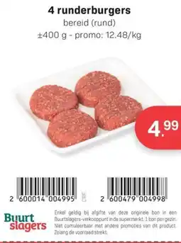 Buurtslagers 4 runderburgers aanbieding