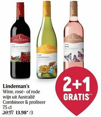 Delhaize Lindeman’s witte rosé- of rode wijn uit australië aanbieding