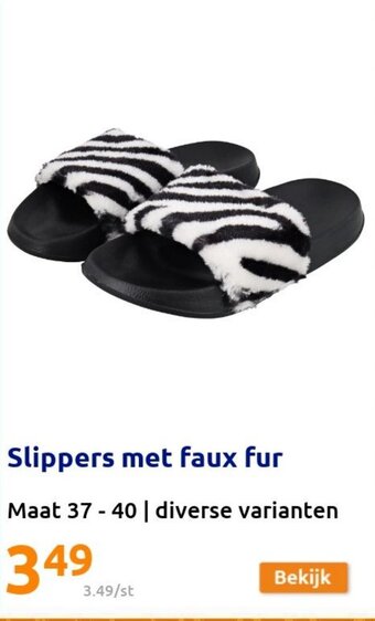 Action Slippers met faux fur aanbieding
