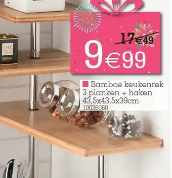 Yess BAmboe keukenrek 3 planken + haken aanbieding