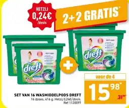 Trafic Set van 16 wasmiddelpods Dreft aanbieding
