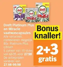 Albert Heijn Dreft Platinum Plus en Miracle vaatwascapsules aanbieding