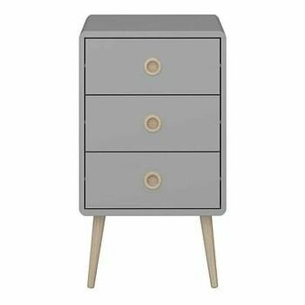 Leen Bakker Nachtkastje Softline - 3 lades - grijs - Leen Bakker aanbieding