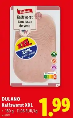 Lidl Dulano Kalfsworst XXL aanbieding