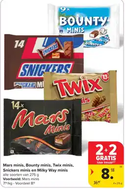 Carrefour Mars minis, Bounty minis, Twix minis, Snickers minis en Milky Way minis aanbieding