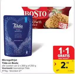 Carrefour Microgolfrijst Tilda en Bosto aanbieding