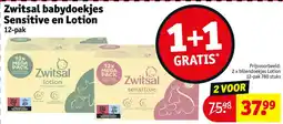 Kruidvat Zwitsal babydoekjes Sensitive en Lotion aanbieding