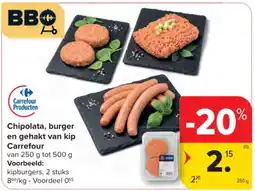 Carrefour chipolata, burger en gehakt van kip aanbieding