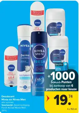 Carrefour Deodorant Nivea en Nivea Men alle soorten aanbieding