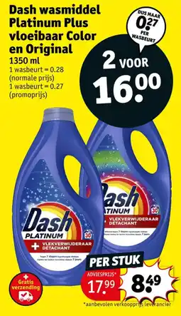 Kruidvat Dash wasmiddel Platinum Plus vloeibaar Color en Original aanbieding