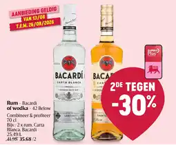 Delhaize Rum - Bacardí of wodka - 42 Below aanbieding