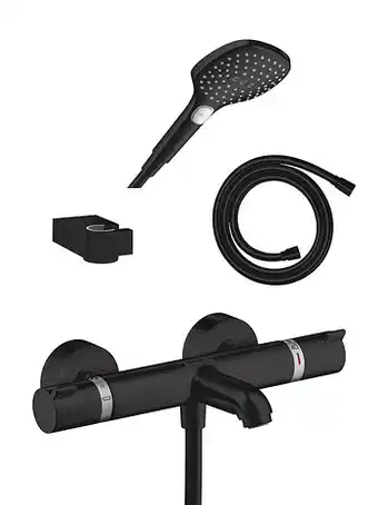 X2O HansGrohe Ecostat Comfort thermostatische kraan muurmontage opbouw badkraan mat zwart aanbieding