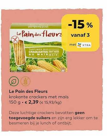 Bio Planet Le Pain Des Fleurs Krokante Crackers Met Maïs aanbieding