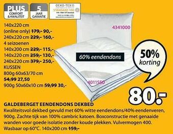Jysk Galdeberget eendendons dekbed aanbieding