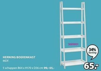 Jysk Herning boekenkast 5 schappen aanbieding