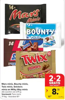 Carrefour Market Mars minis, Bounty minis, Twix minis, Snickers minis en Milky Way minis aanbieding