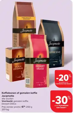 Carrefour Market Koffiebonen of gemalen koffie Jacqmotte aanbieding
