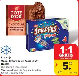 Carrefour Market Roomijs Oreo, Smarties en Côte d'Or Nestlé aanbieding