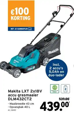 GAMMA Makita LXT 2x18V accu grasmaaier DLM432CT2 aanbieding